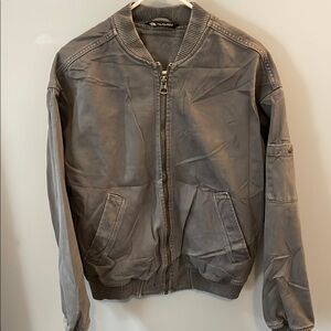 ZARA Gray canvas Bomber Jacket like new size small 100% cotton